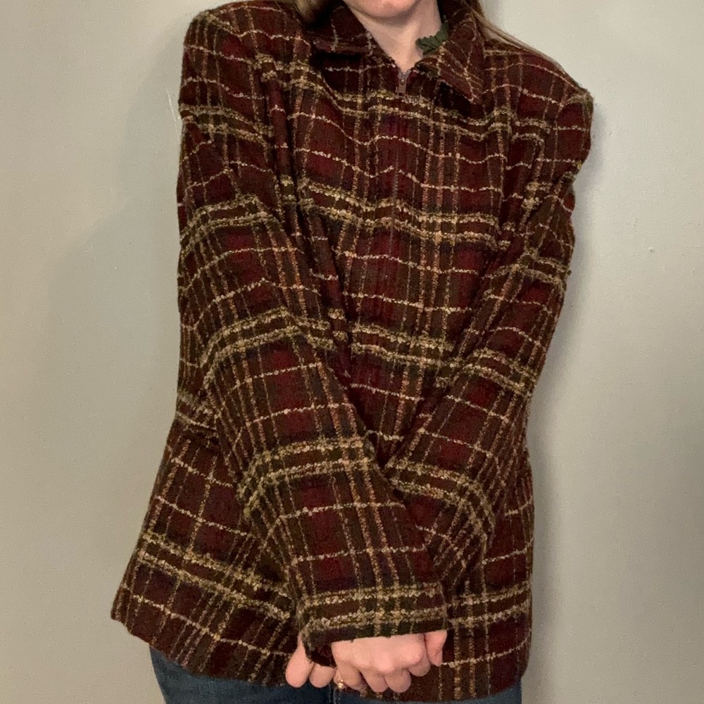 Sag Harbor plaid casual blazer w/zip. - Picture 3 of 7